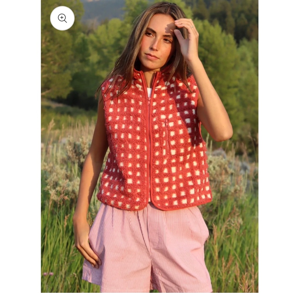 Red and White Checkered Fleece Vest